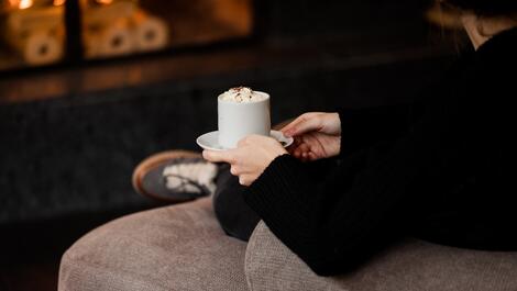 hot chocolate by the fireplace